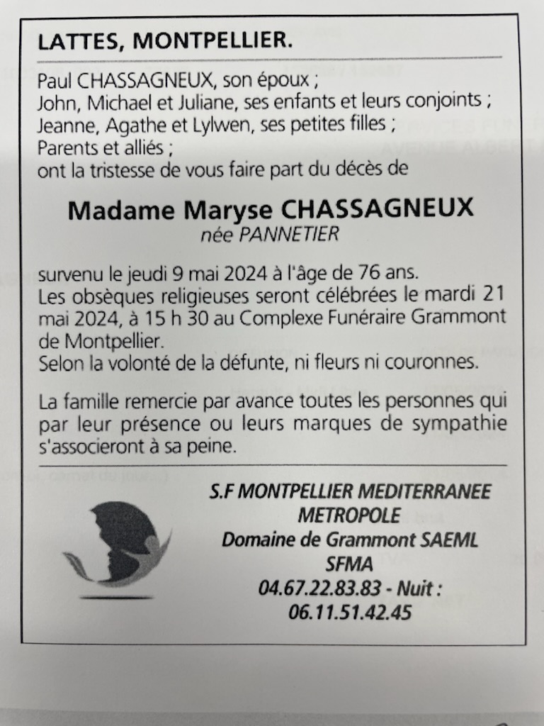 Obsèques Maryse Chassagneux 